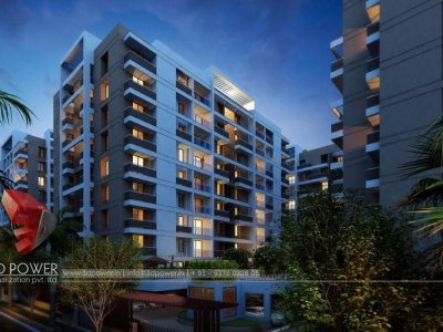 rendering-services-high-rise-apartment-evening-view-apartment-Elevation Hyderabad